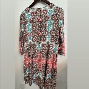 London Times Blue and Brown Graphic Tunic
